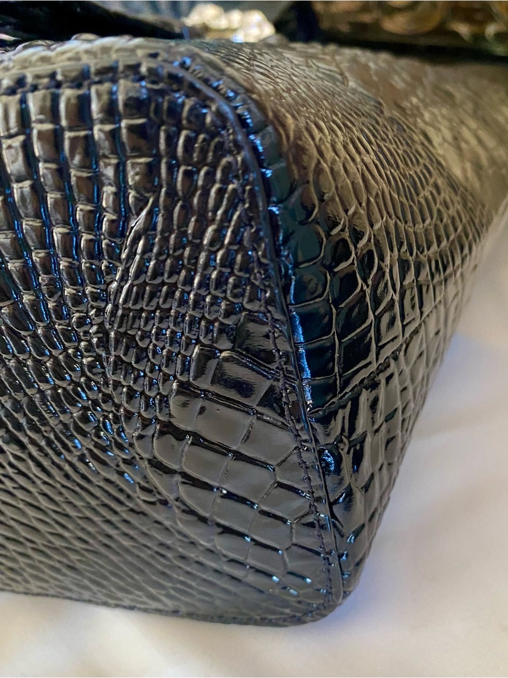 BRAHMIN BLACK LUXE FAITH HANDBAG ~SWAROVSKI CRYSTALS (($365)) Luxury Black Croc - Picture 11 of 14